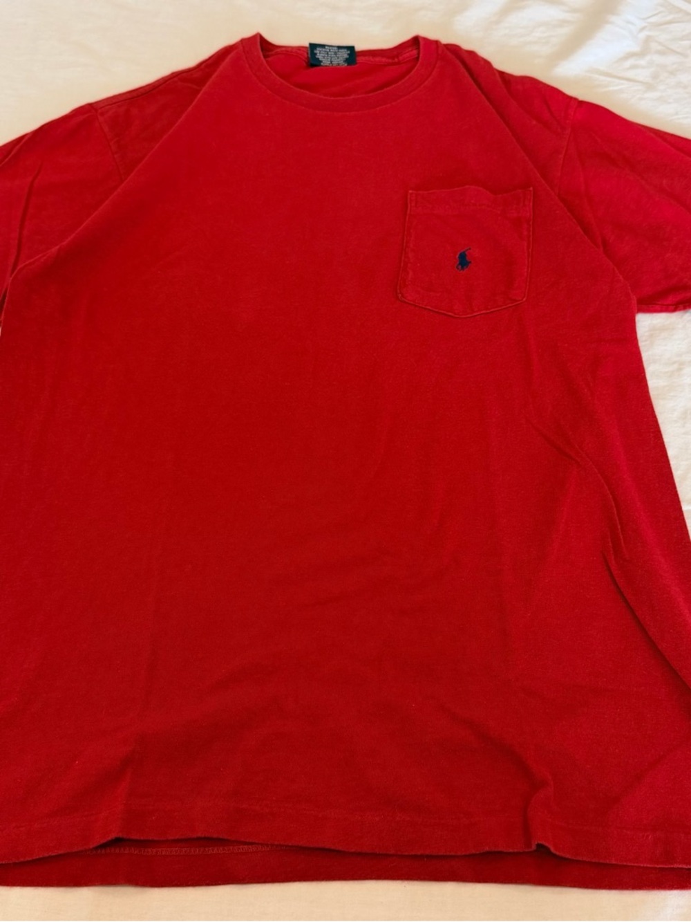 Vintage Ralph Lauren Red Short-Sleeve Pocket Tee with Navy Pony single stitch